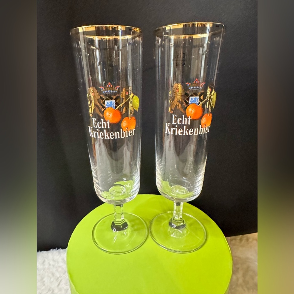 2 Rare Vintage Belgium Echt Kriekenbier “Real Cherry Beer” 0.25l Rastal Glasses